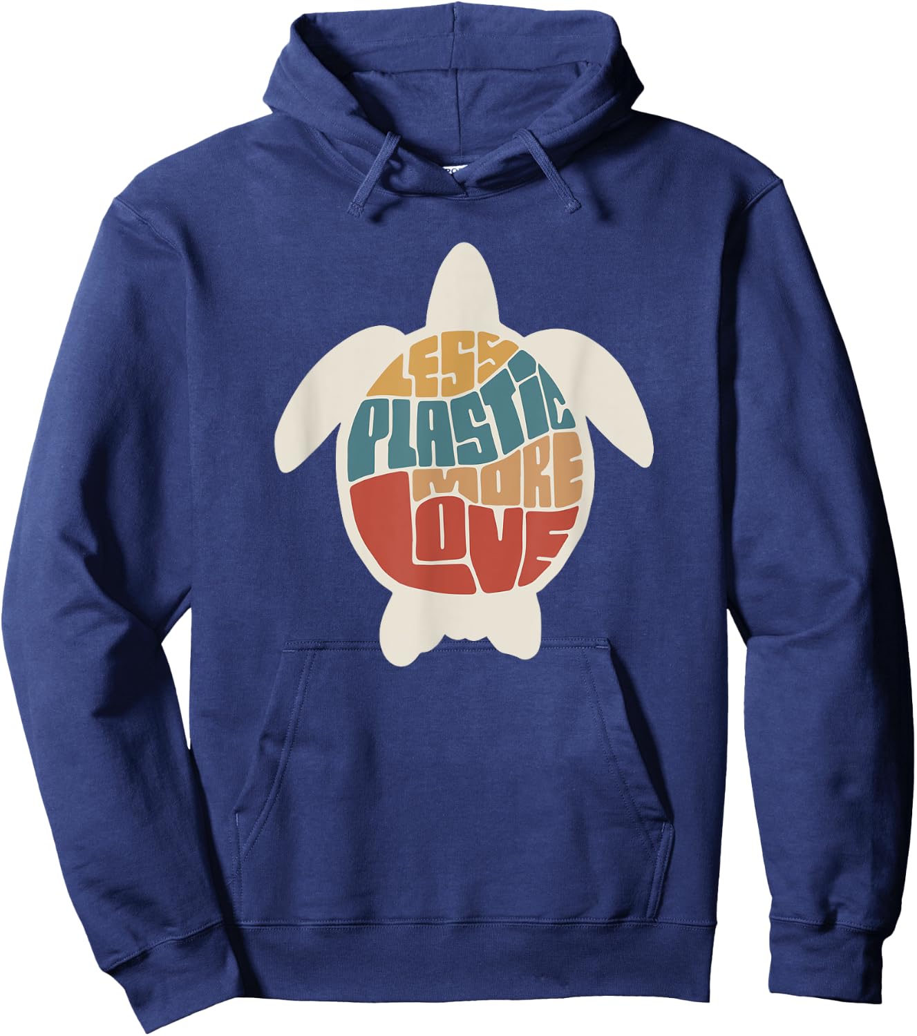Less Plastic More Love - Retro Turtle Shirt Hoodie - Hoodie | Navy