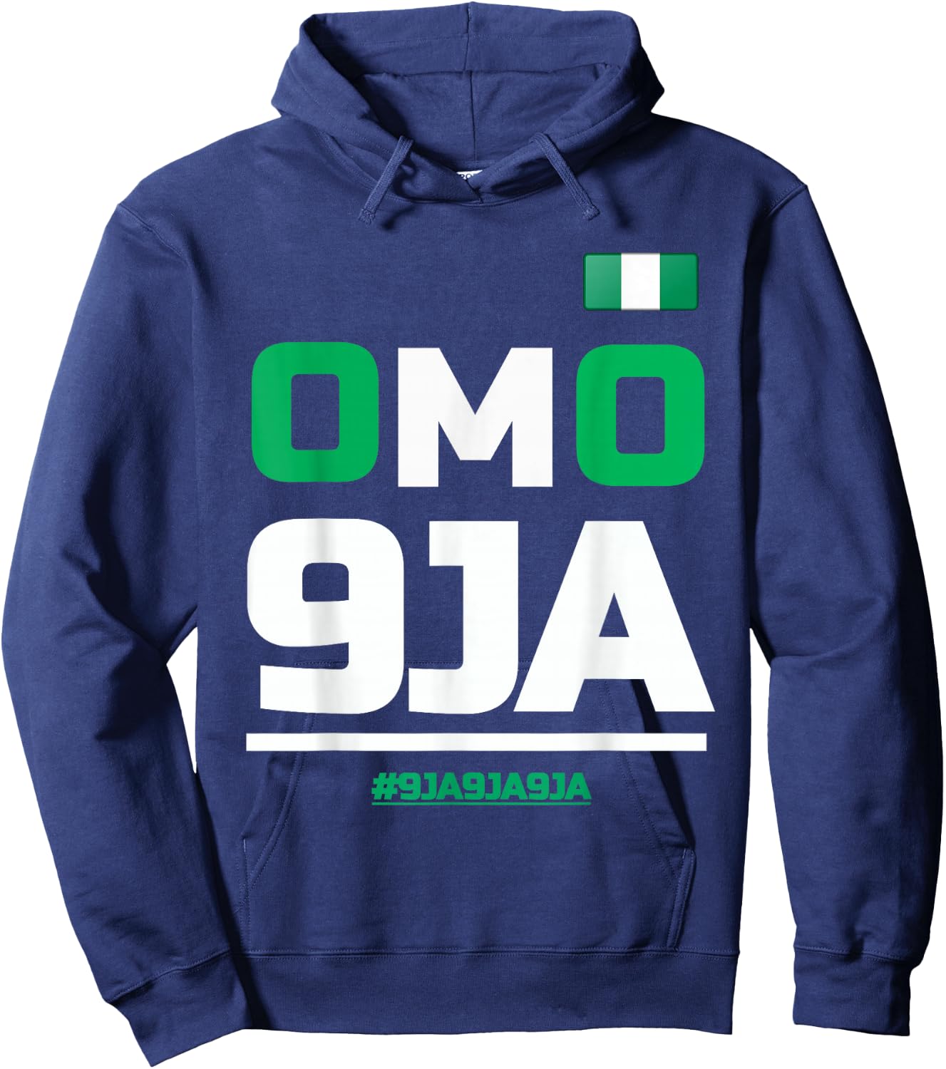OMO 9JA with Nigeria Flag in Heart, Nigerian Hoodie - Hoodie | Navy