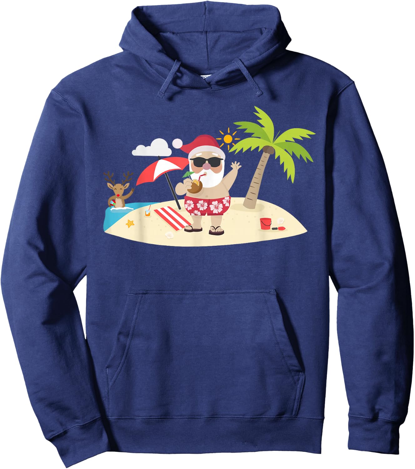 Santa Claus Surfing Hawaiian Hoodie - Hoodie | Navy