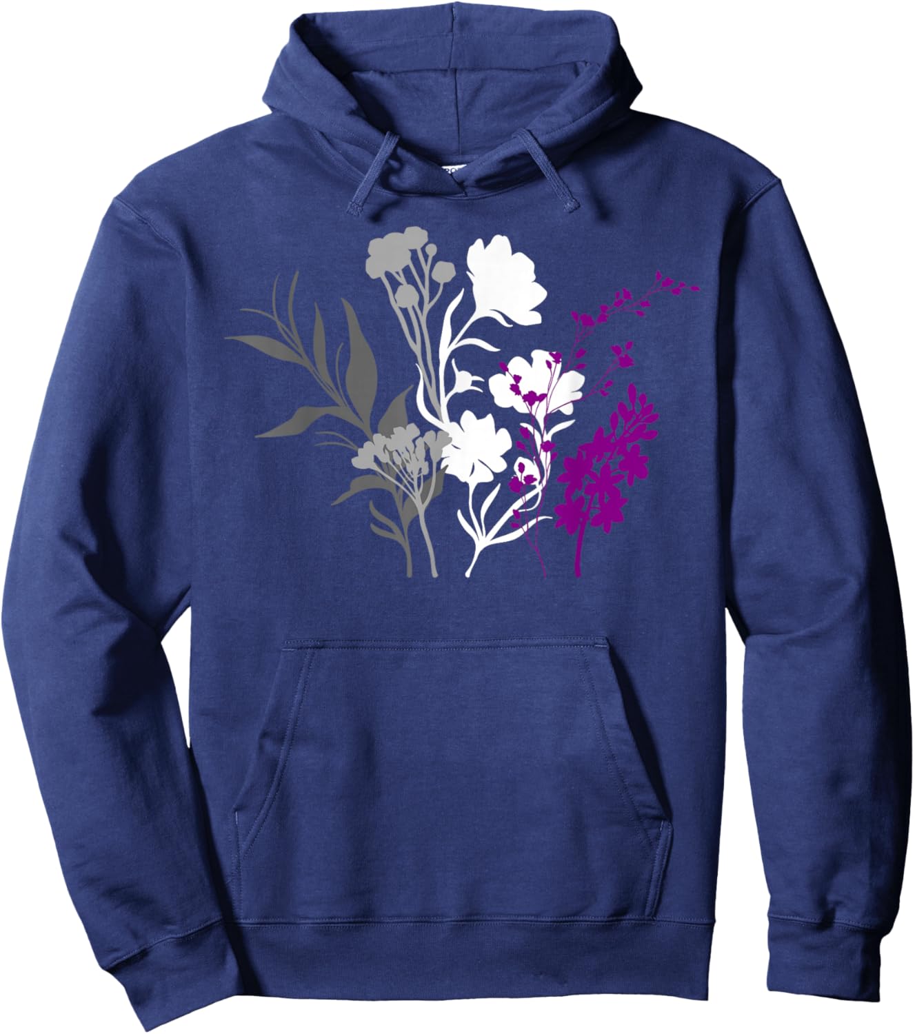 Asexual Pride Elegant Flowers with Ace Flag Hoodie - Hoodie | Navy