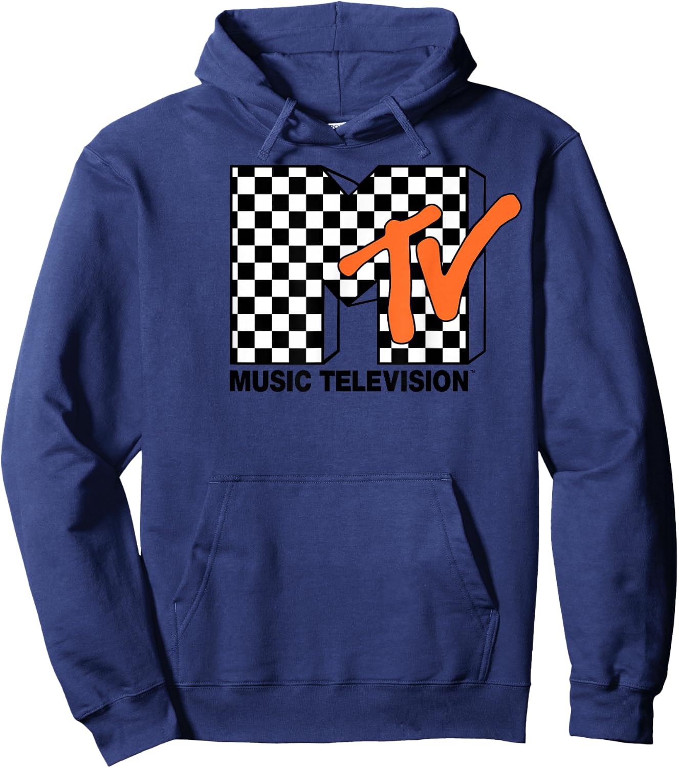 MTV Logo Checkers Style Graphic Hoodie - Hoodie | Navy