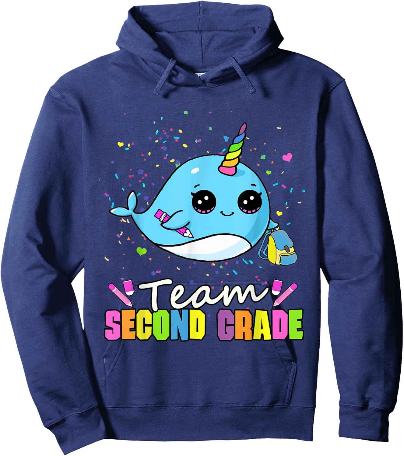 Team Second Grade Narwhal Team 2nd Grade Hoodie - Hoodie | Navy