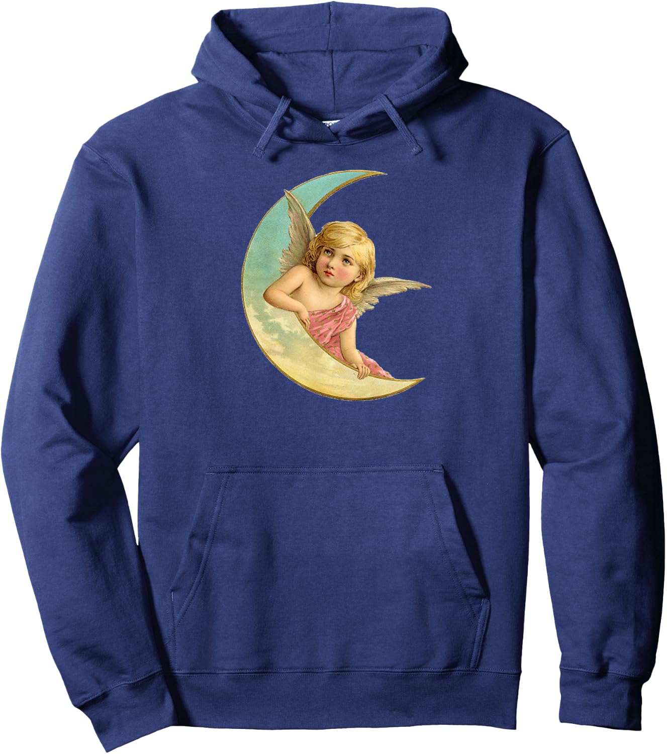 Vintage Celestial Moon Cherub Angel Hoodie - Hoodie | Navy