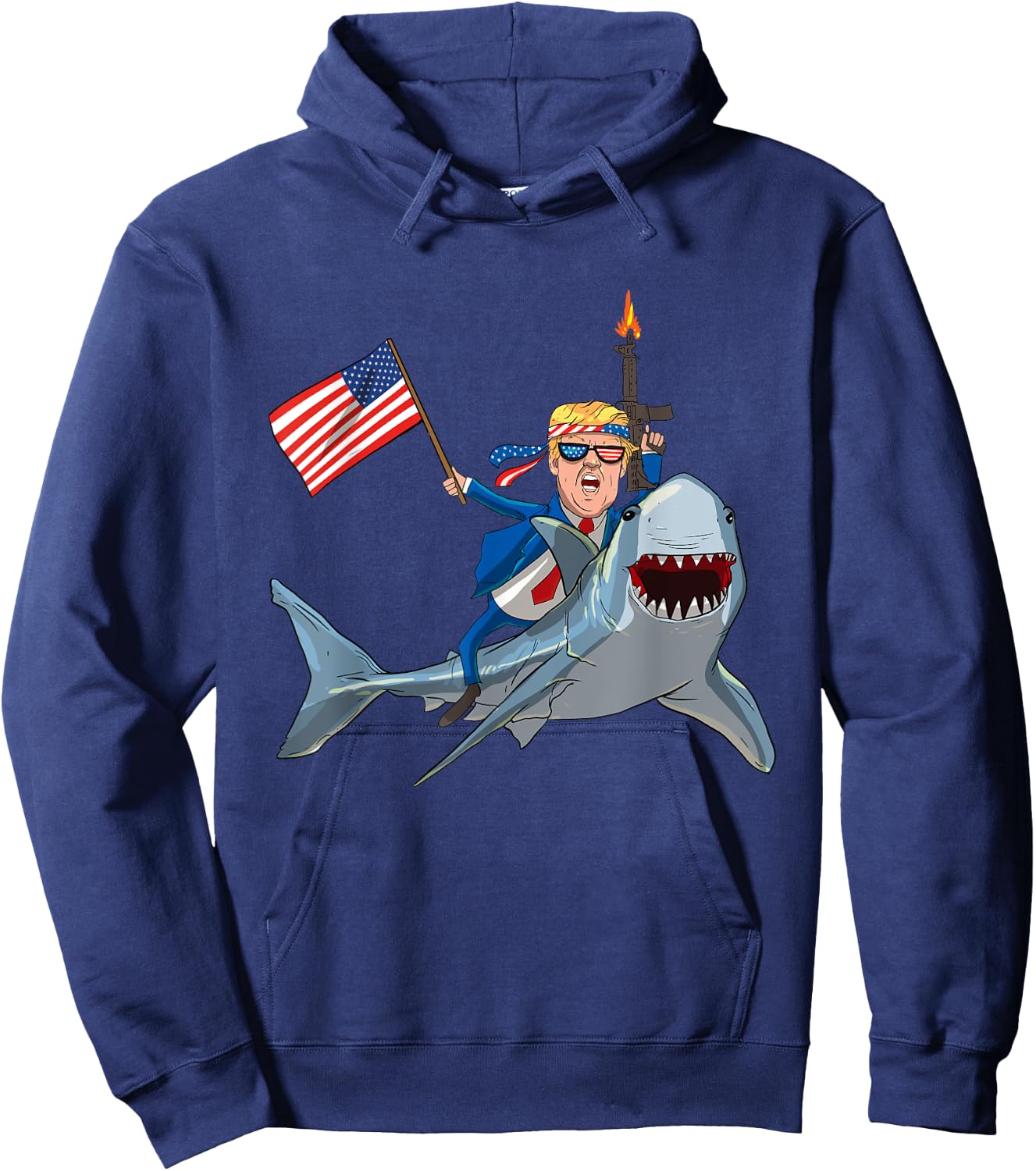 Trump Riding Shark Patriotic USA Supporter Men Hoodie - Hoodie | Navy