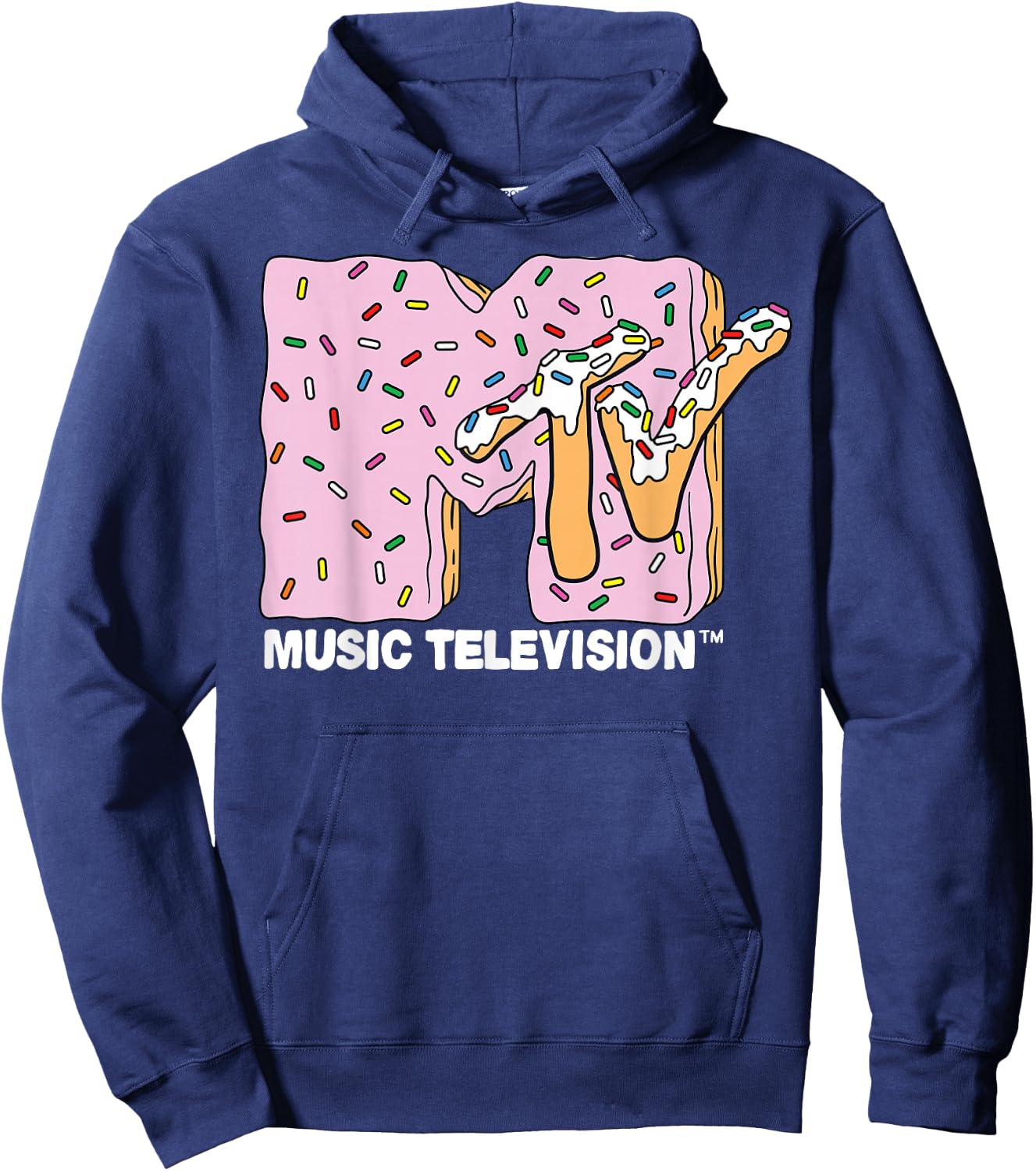 MTV Pink Frosting Doughnut Logo Small Hoodie - Hoodie | Navy