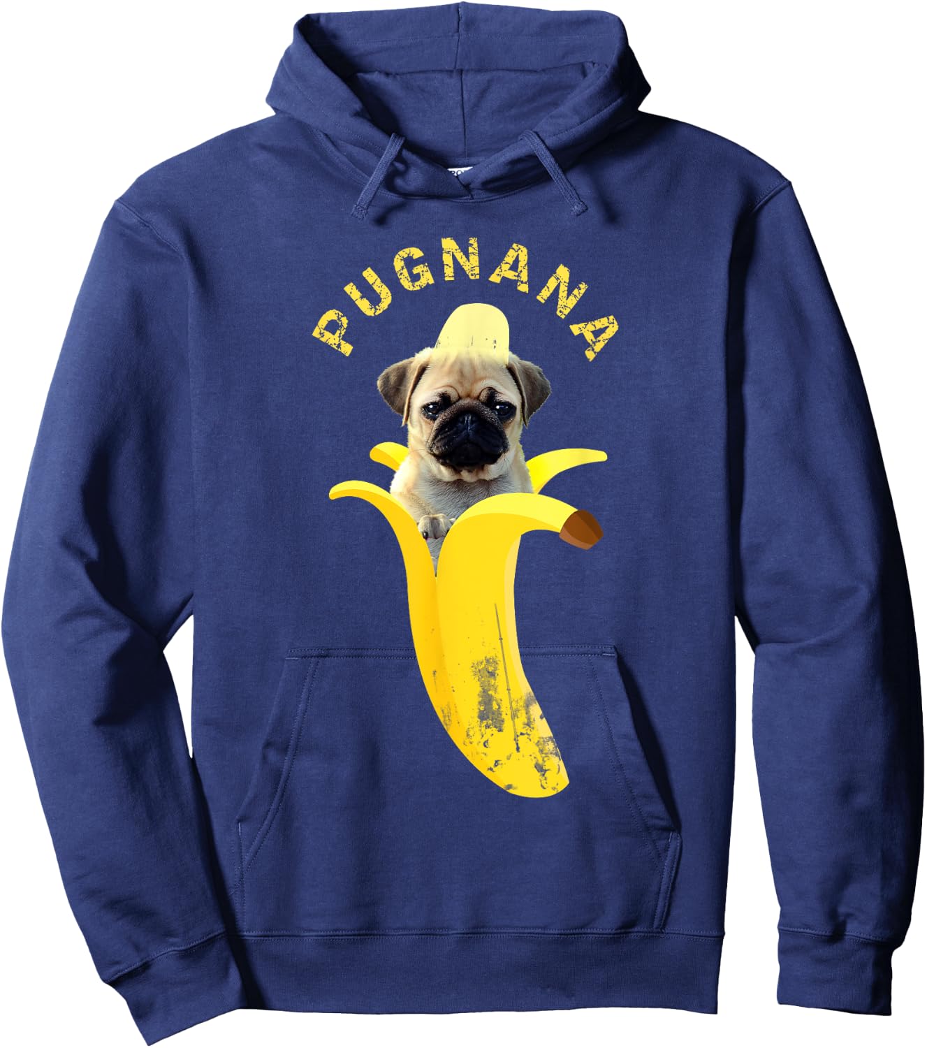 Pugnana , Cute Funny Pug Banana Hoodie - Hoodie | Navy