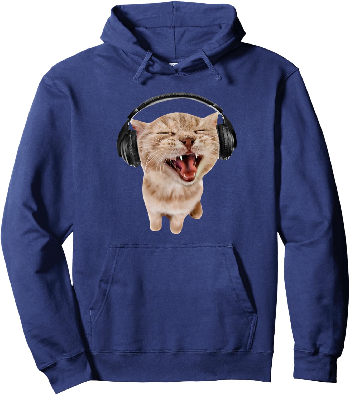 Cat With Headphones Meme Men Women Girls Kids Hoodie - Hoodie | Navy