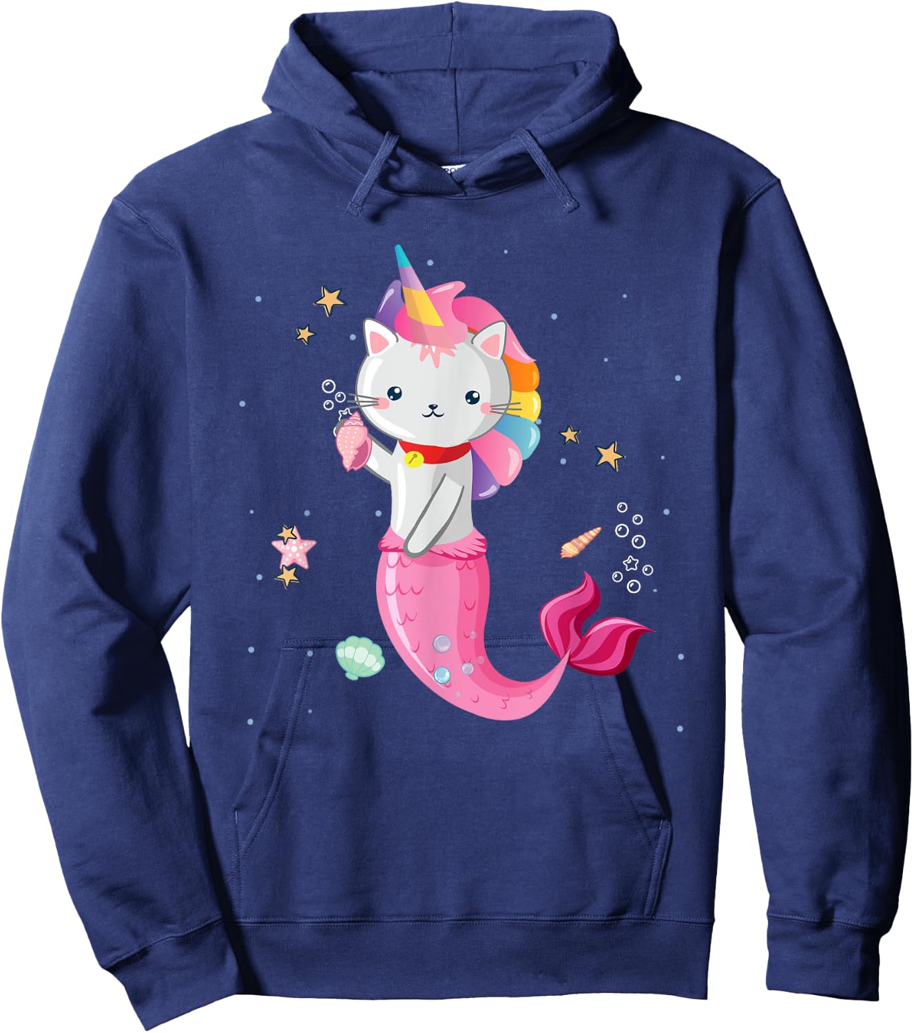 Cat Mermaid Unicorn Girl Kids Hoodie - Hoodie | Navy