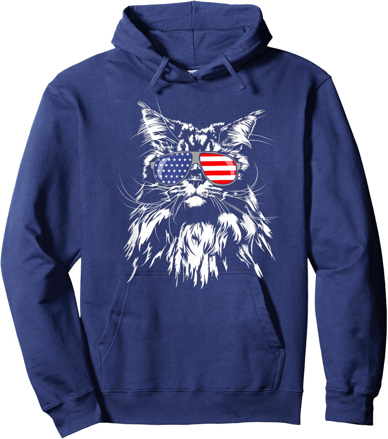 Funny Proud Maine Coon American Flag cat Shirt Hoodie - Hoodie | Navy