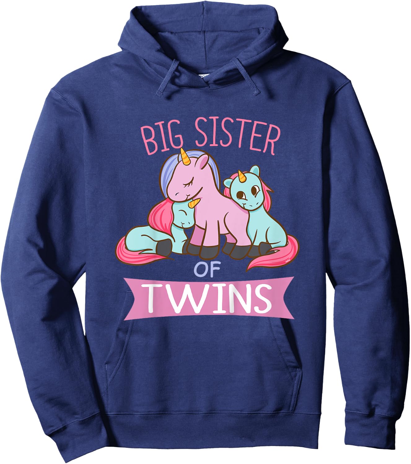 Big Sister of Twins Unicorn Twin Hoodie - Hoodie | Navy