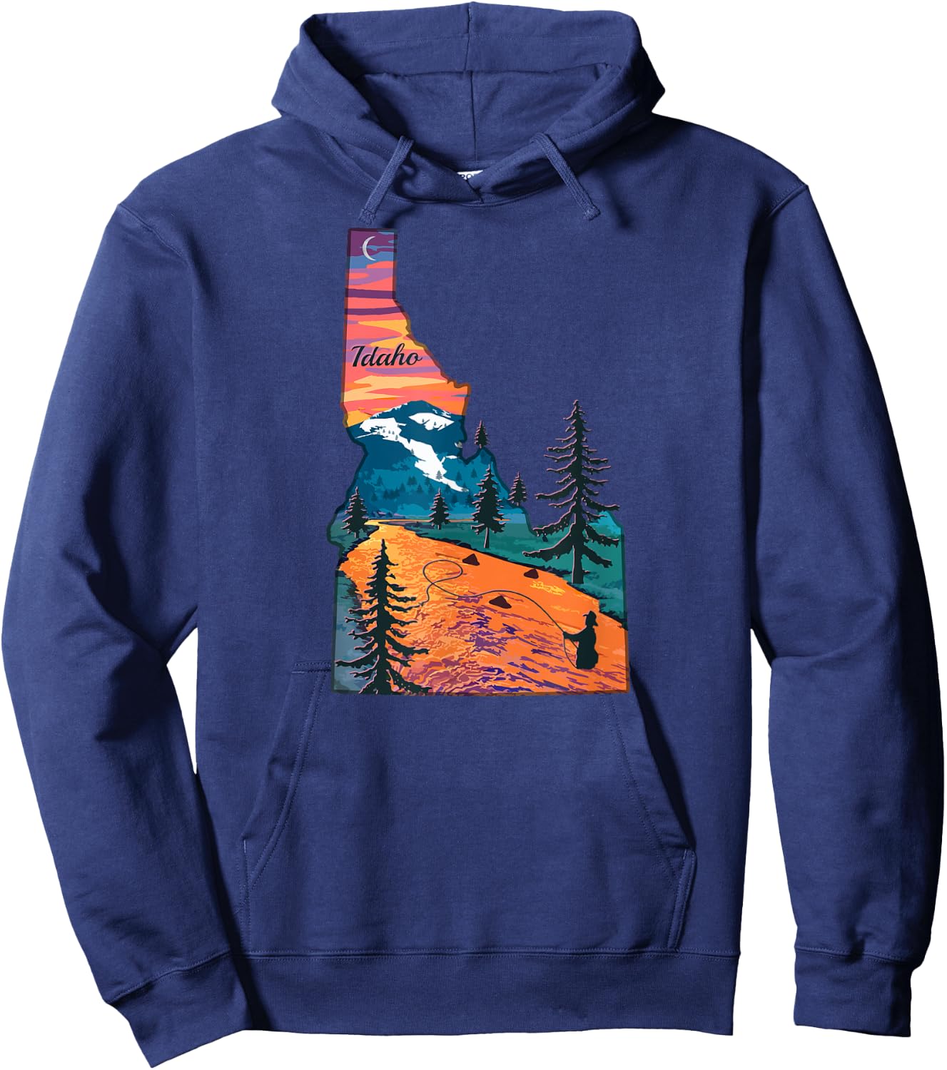 Vintage Fish Idaho State Map ID Fly Fishing Hoodie - Hoodie | Navy