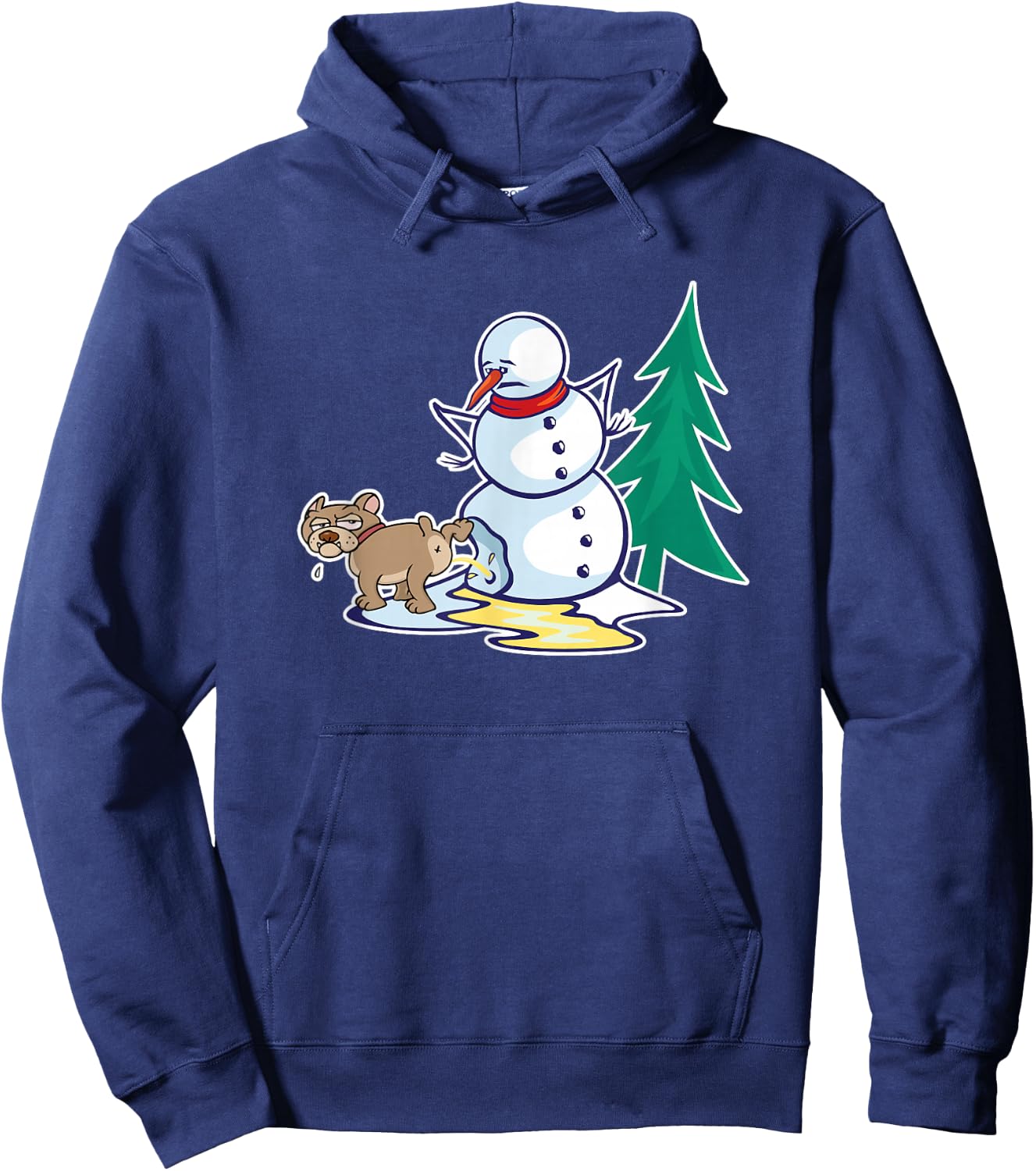 Funny Christmas Dog Peeing on Snowman Winter Hoodie - Hoodie | Navy