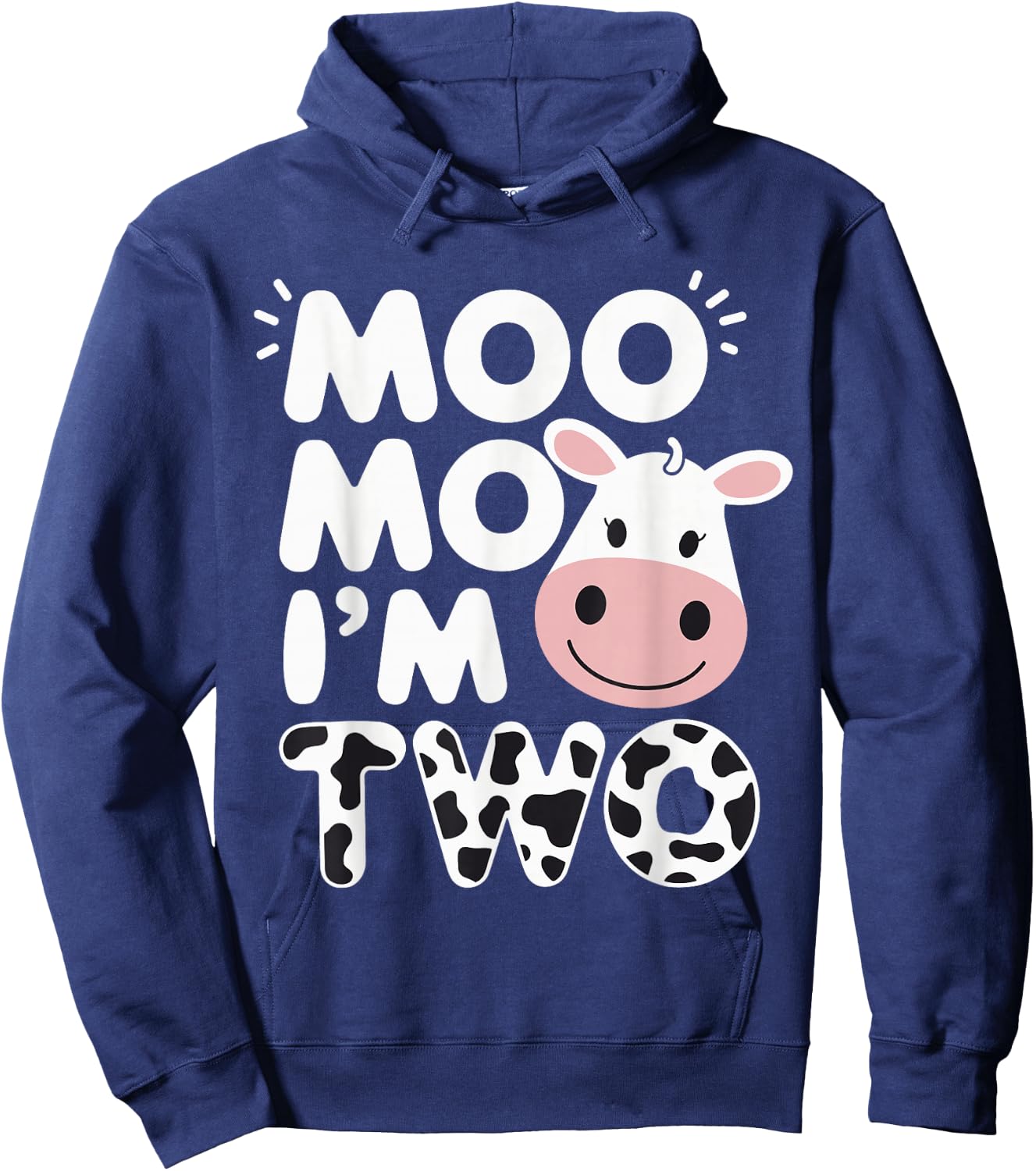 Moo Moo I’m Two Cow Theme 2nd Birthday Hoodie - Hoodie | Navy
