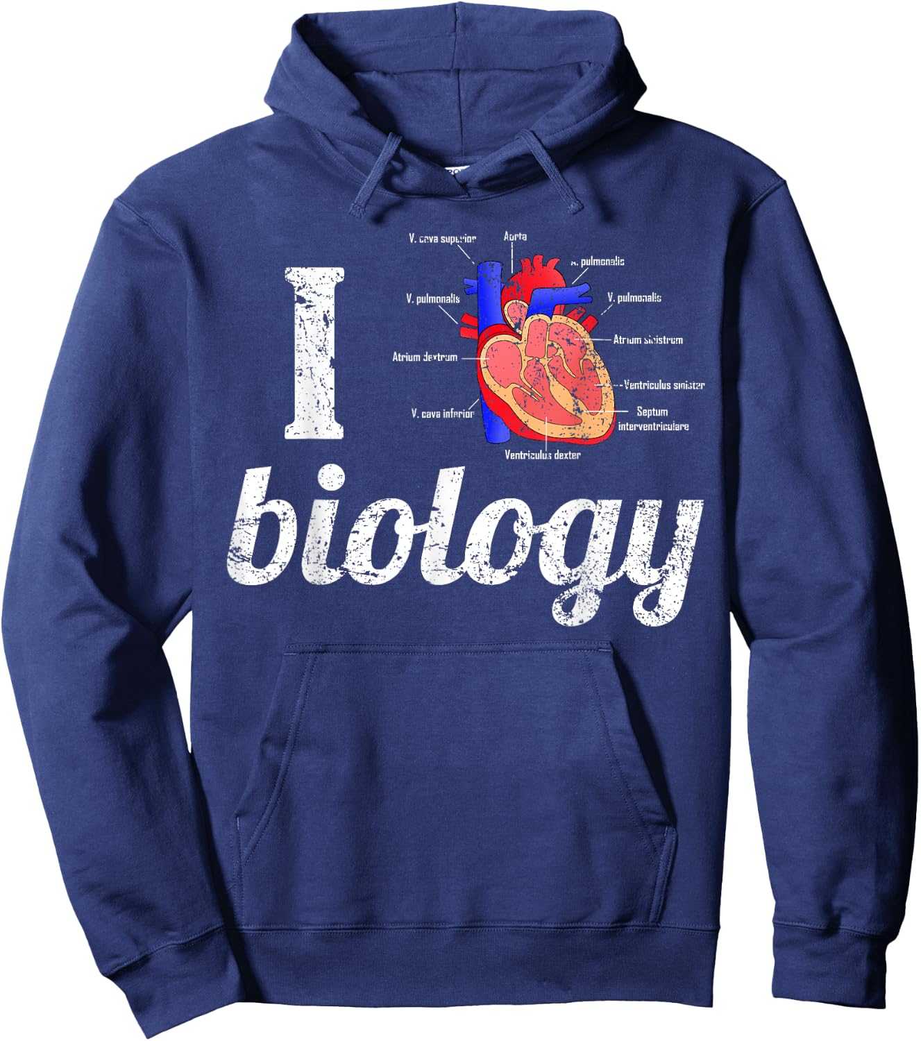 I Love Biology with Anatomical Heart Hoodie - Hoodie | Navy