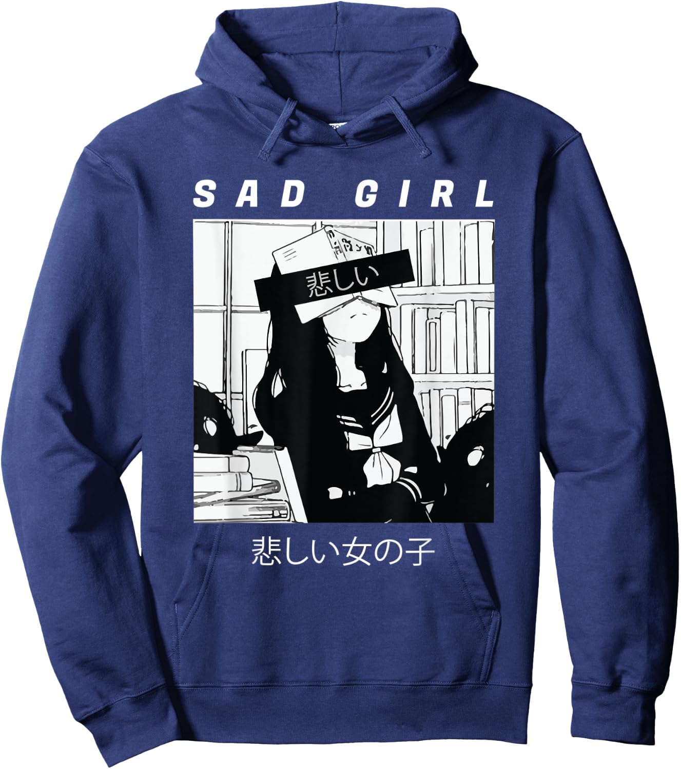 Sad Anime Girl Japanese Babe Otaku Cool Gift Hoodie - Hoodie | Navy