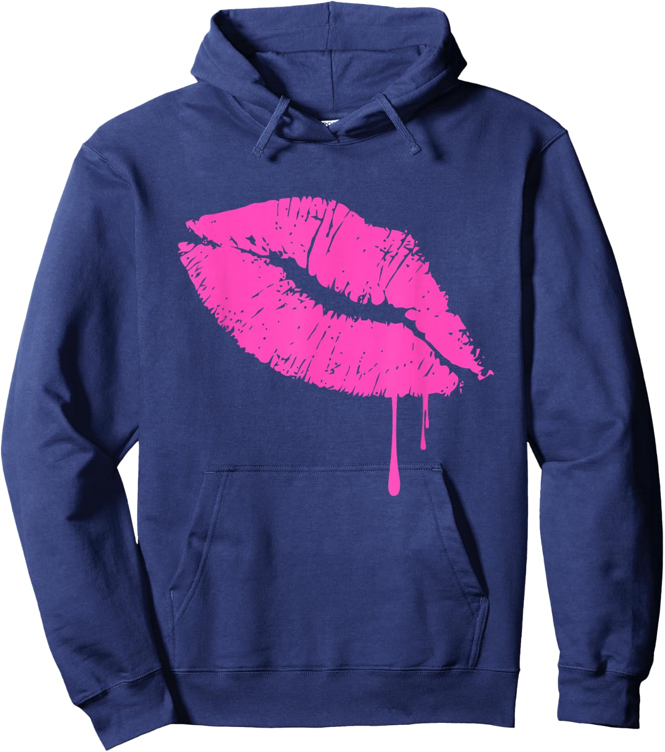 Hot Pink Lips Neon 80s Kiss Hoodie - Hoodie | Navy