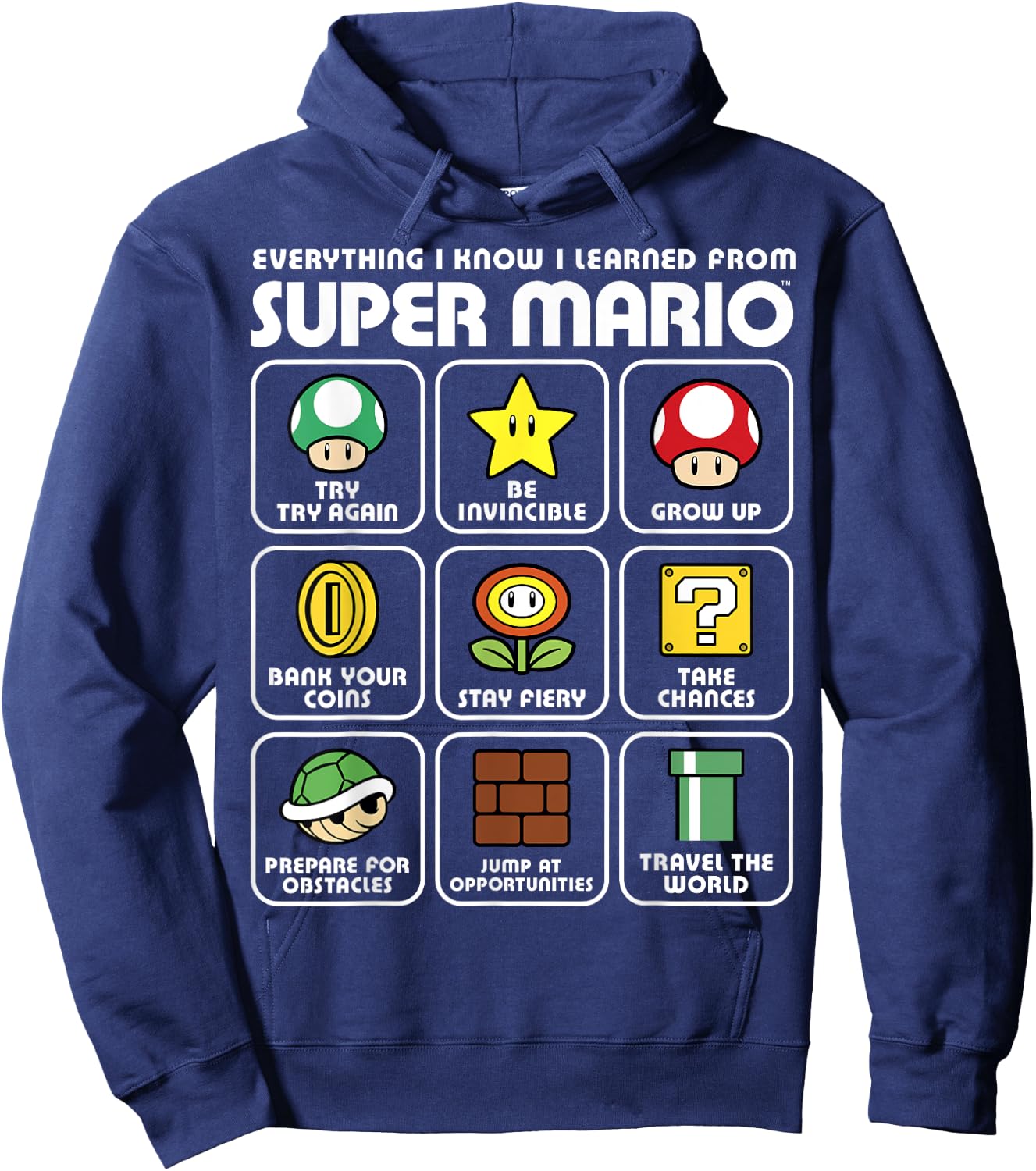 Nintendo Super Mario Life Lessons Icons Graphic Hoodie - Hoodie | Navy