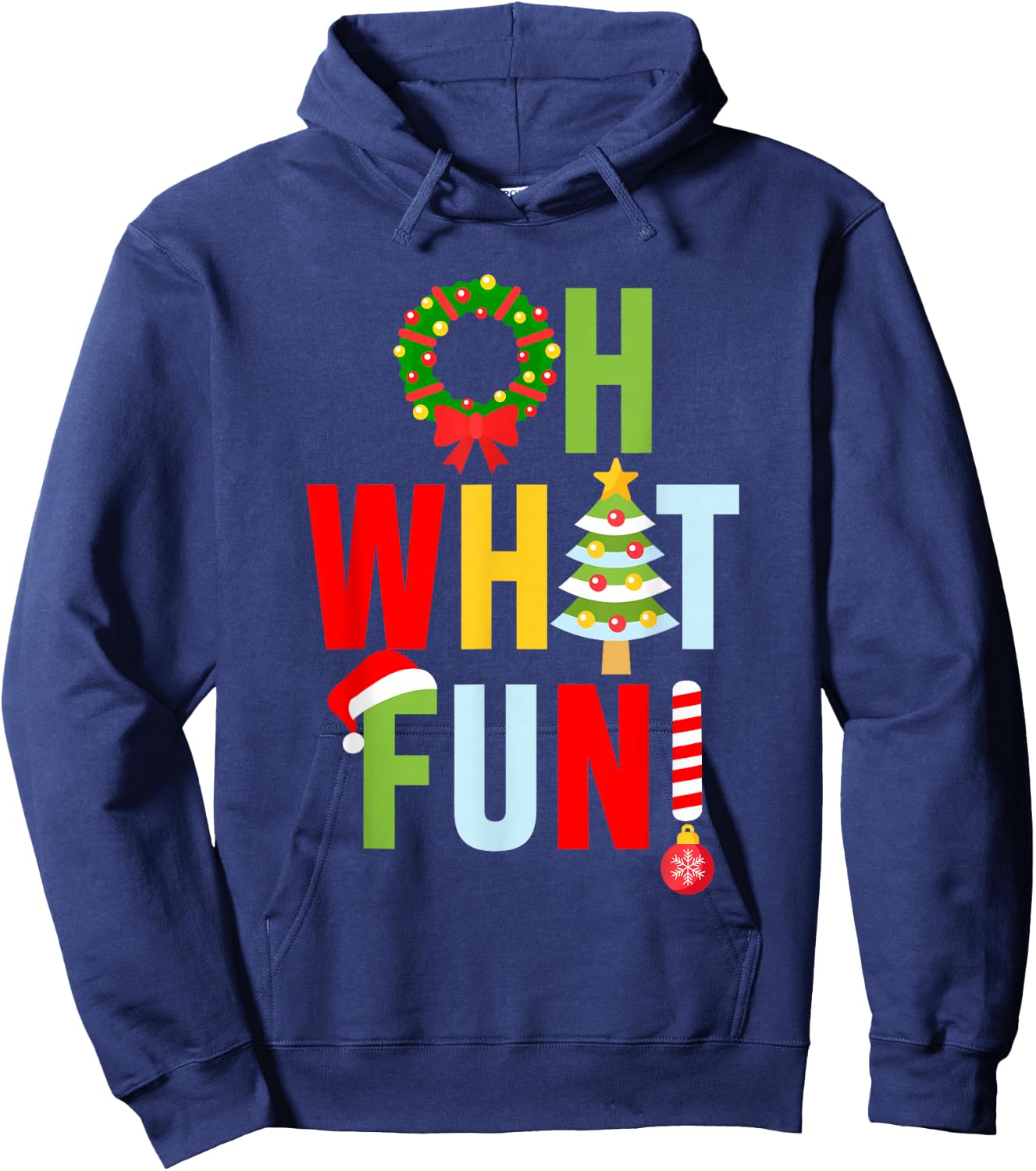 Oh What Fun Christmas With Wreath And Tree Hoodie - Hoodie | Navy