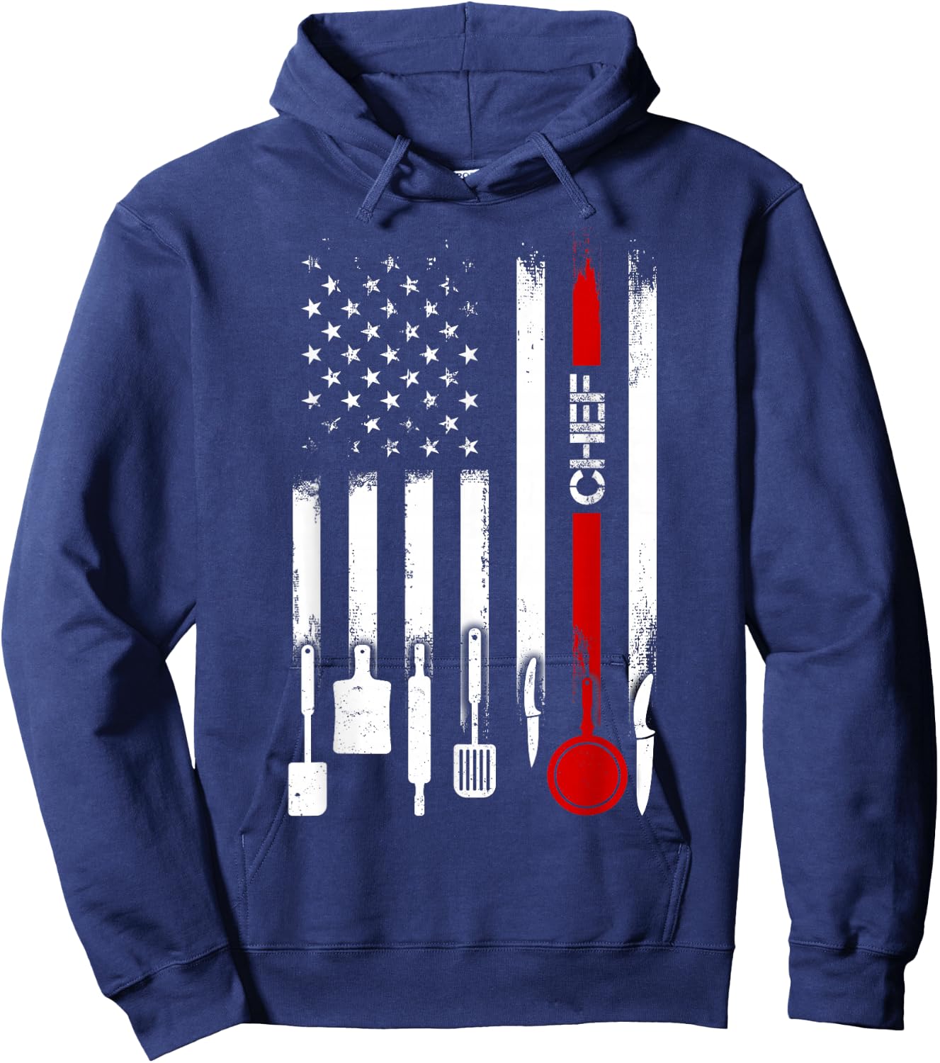 American Flag with Chef men father Hoodie - Hoodie | Navy
