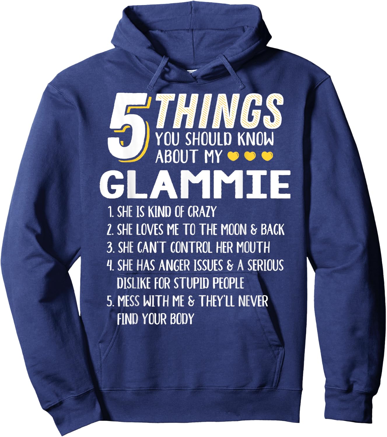 Funny 5 Things Grandma Glammie Gift Hoodie - Hoodie | Navy