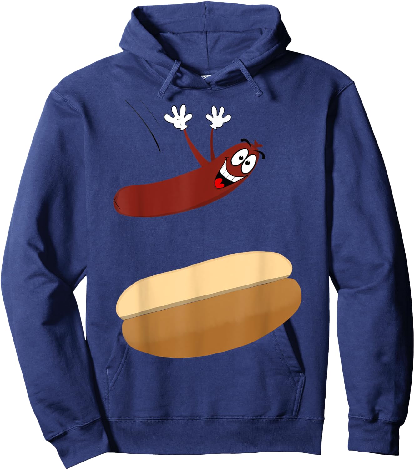 Happy Cartoon Hot Dog Jumping into a Bun Hoodie - Hoodie | Navy