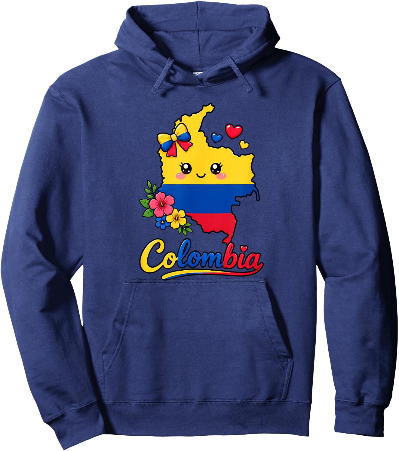 Colombia Flag Day Kawaii Map Hearts Bow Hoodie - Hoodie | Navy