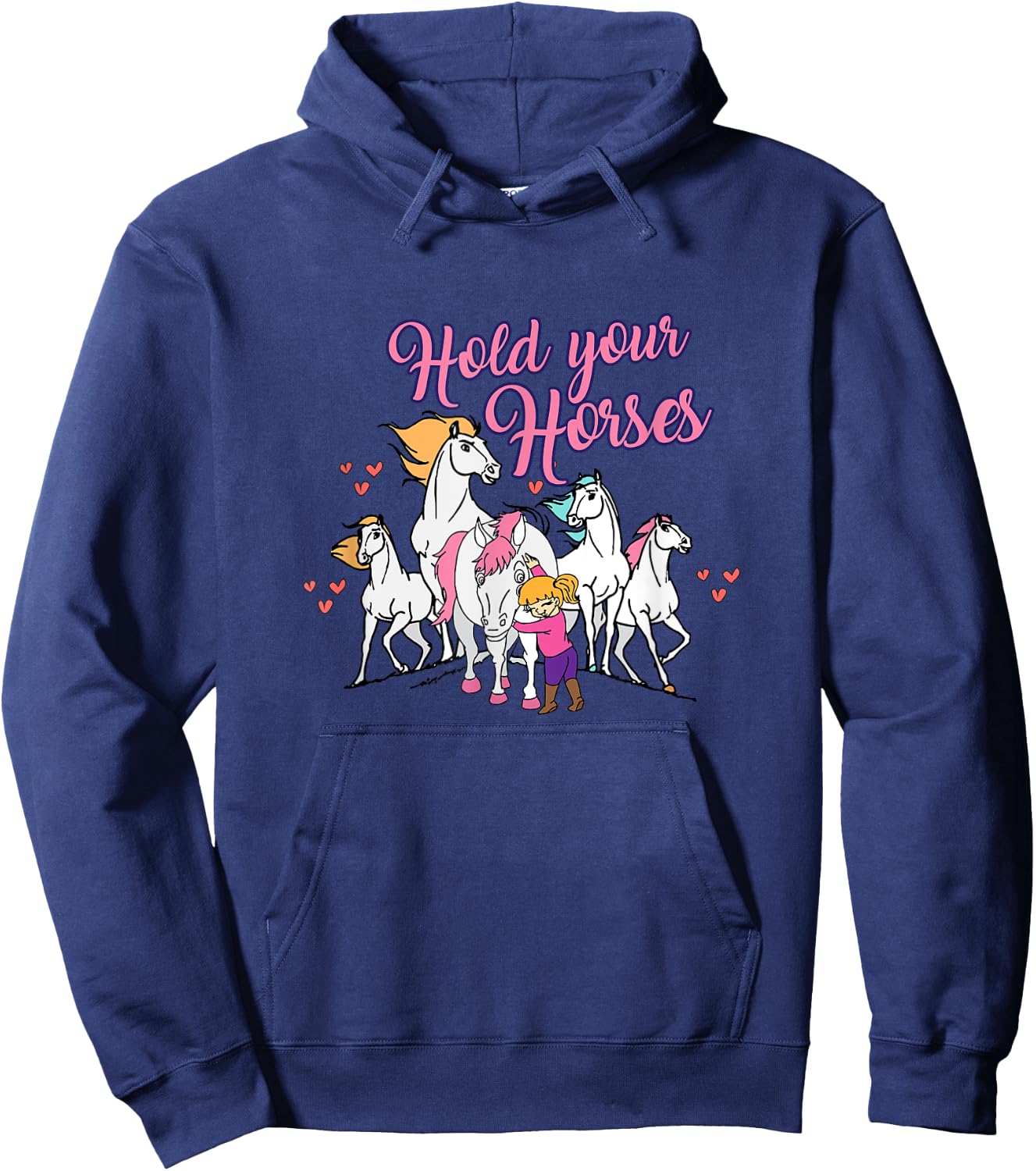 Hold Your Horses Cute Girl Pony Hoodie - Hoodie | Navy