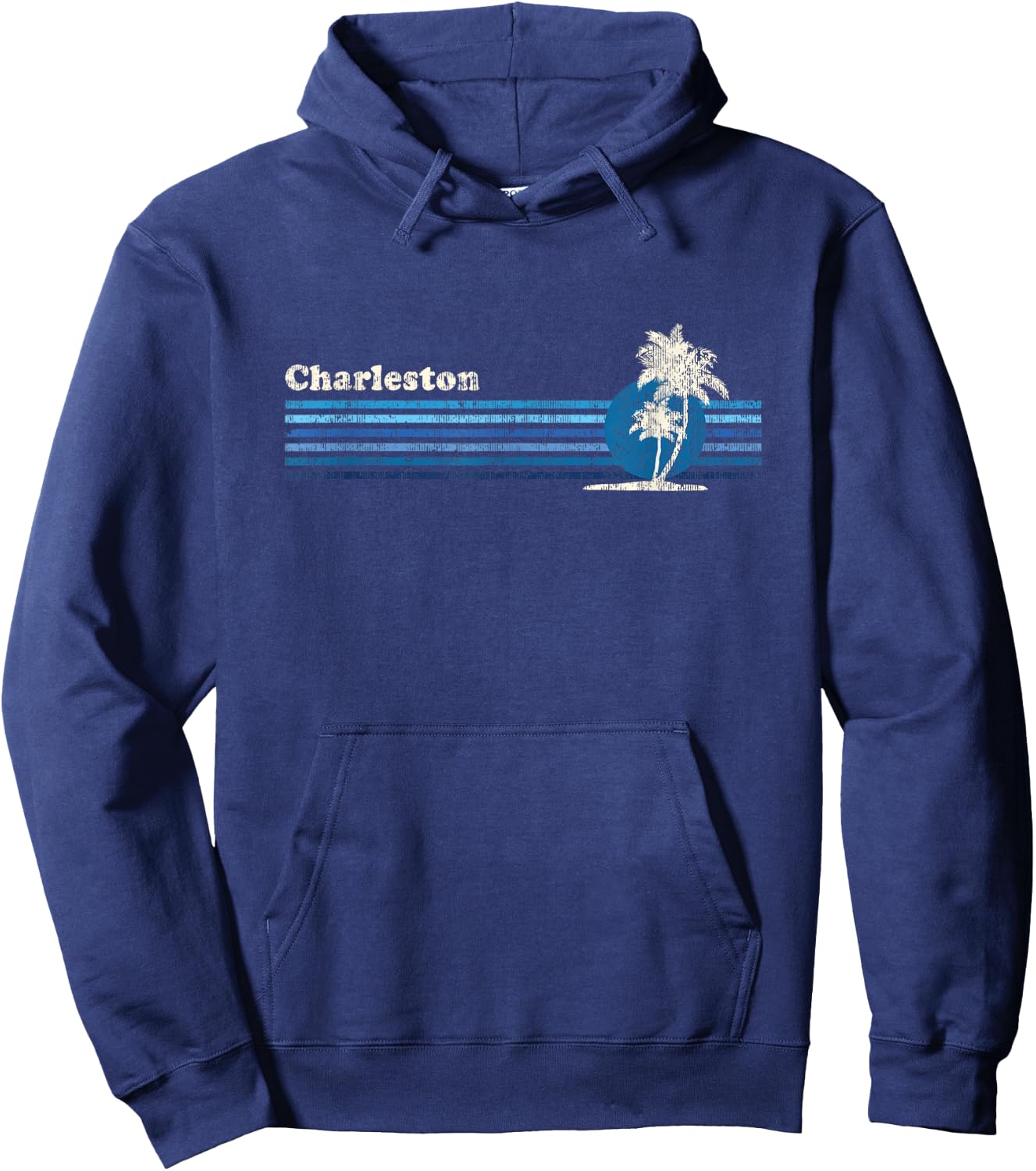 Charleston SC Vintage 80s Palm Trees Sunset Hoodie - Hoodie | Navy