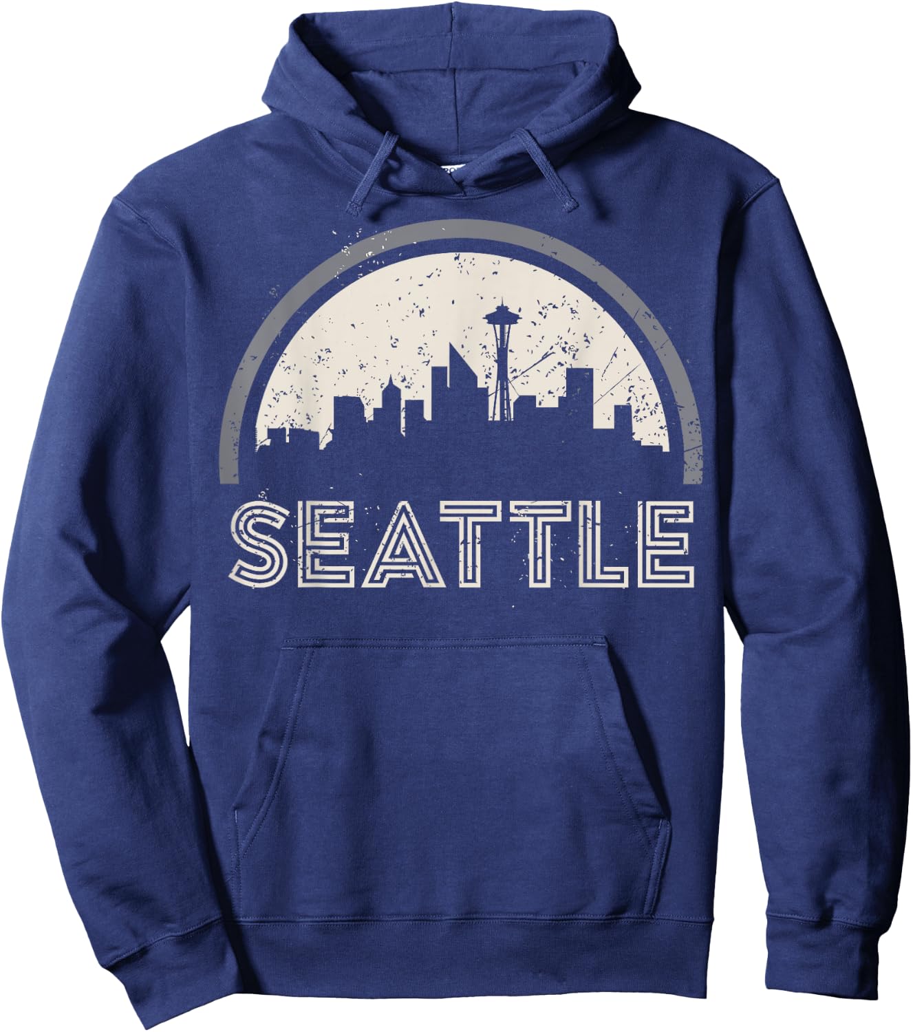 Grunge Seattle Skyline Distressed Look Hoodie - Hoodie | Navy