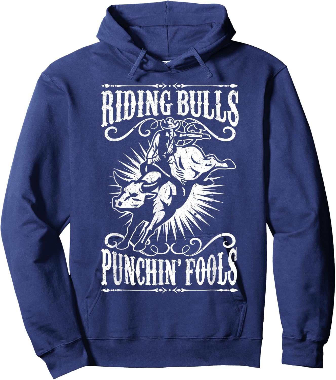 Riding Bulls Punching Fool Cowboy Western Hoodie - Hoodie | Navy
