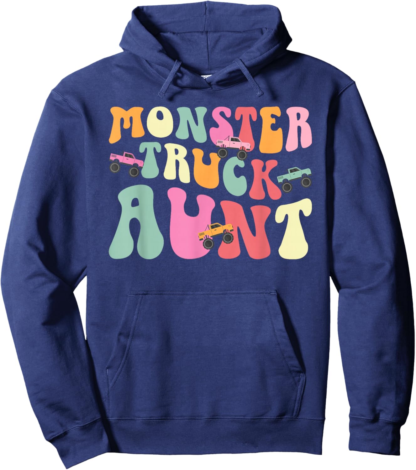 Monster Truck Aunt Groovy Monster Truck Auntie Hoodie - Hoodie | Navy