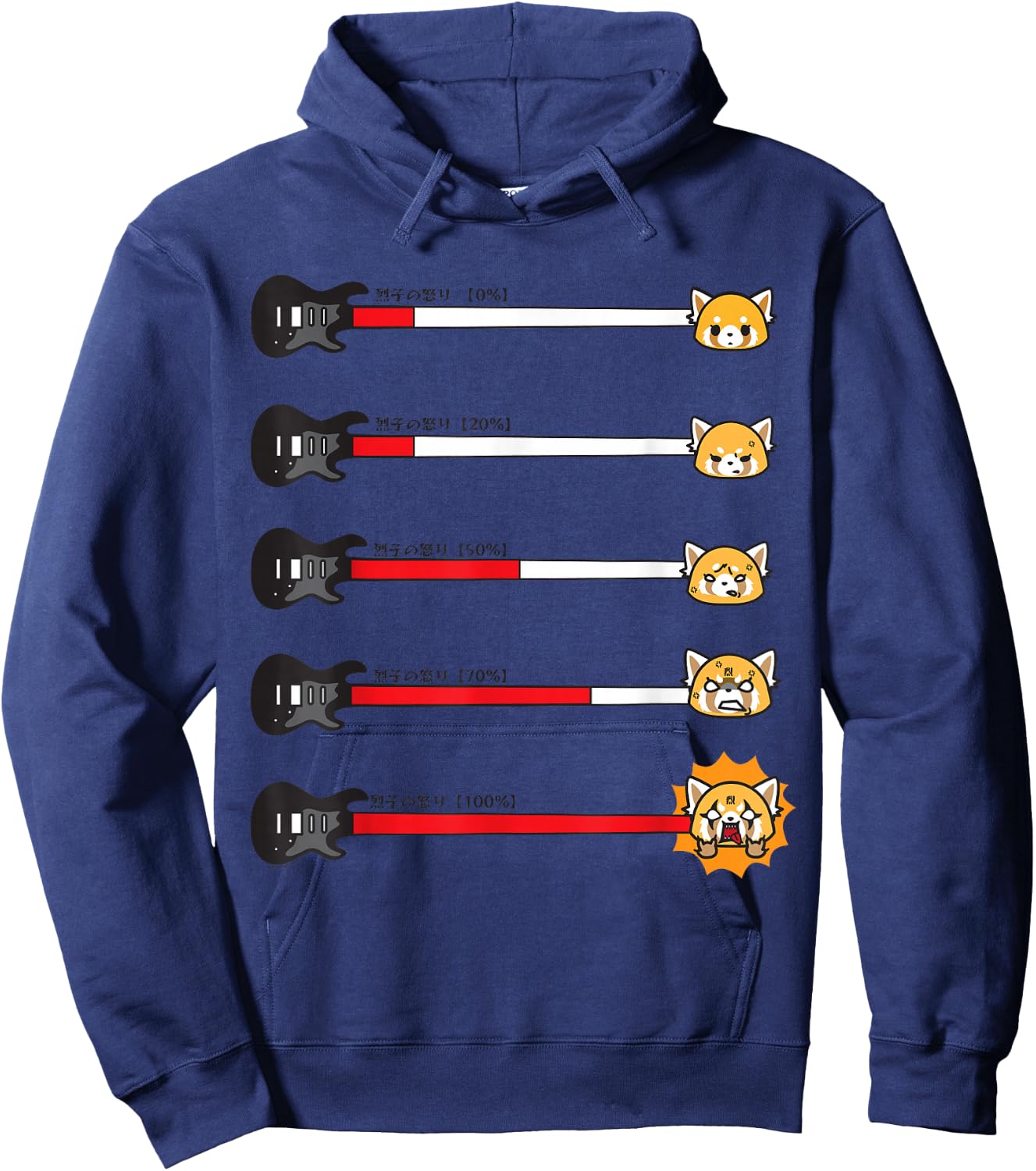 Aggretsuko Guitar Rage Meter Shirt Hoodie - Hoodie | Navy