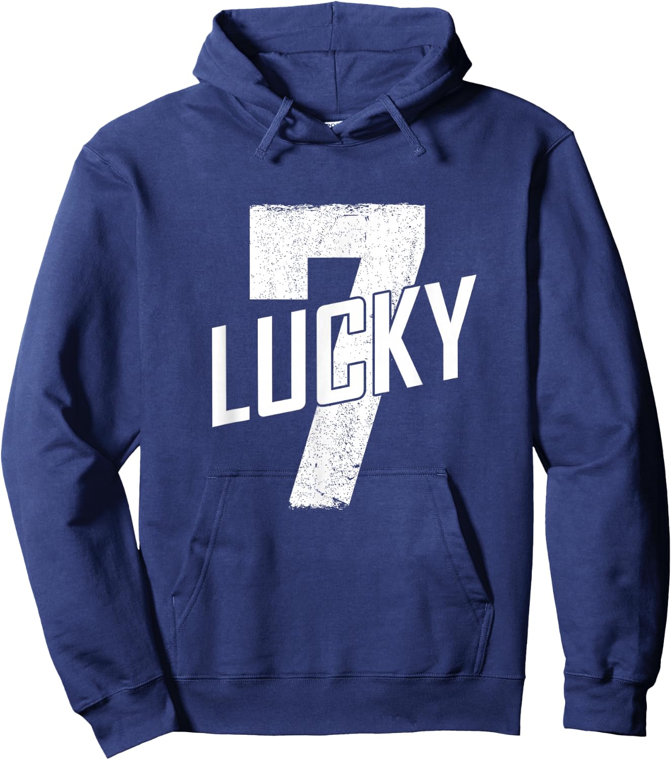 Lucky Seven Distressed In White Lucky Number 7 Hoodie - Hoodie | Navy