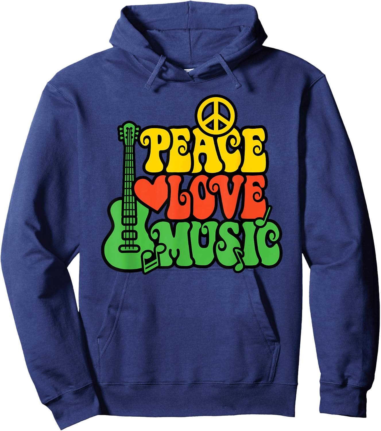 PEACE LOVE MUSIC Reggae Guitar for Everyone Hoodie - Hoodie | Navy