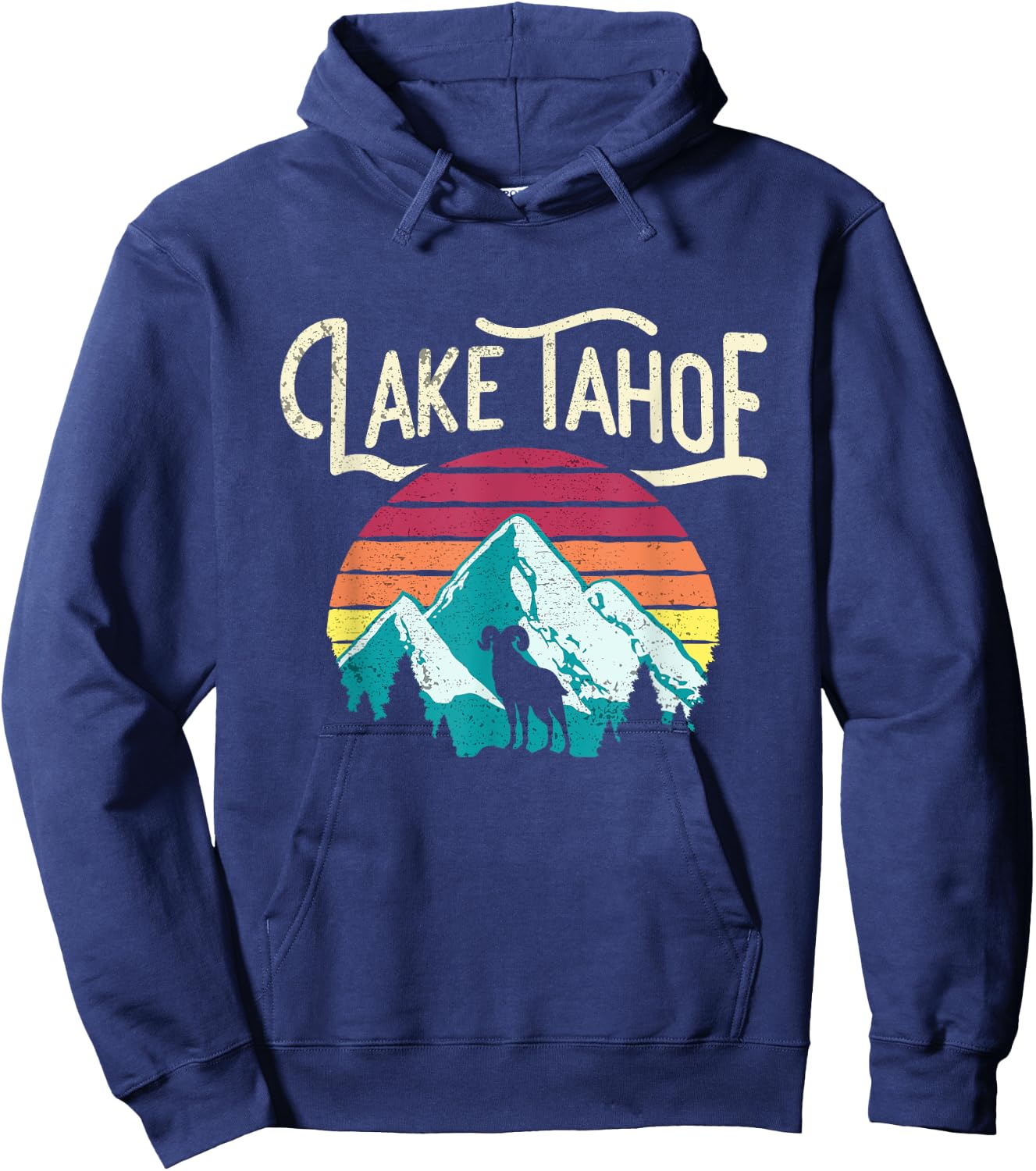 Vintage Lake Tahoe Mountains Retro T Shirt Hoodie - Hoodie | Navy