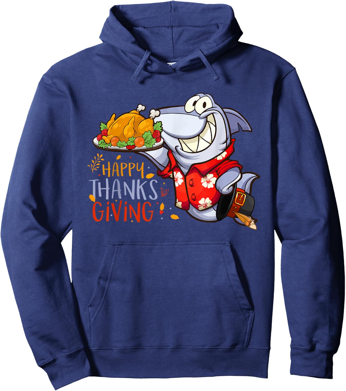 Funny Shark Eat Turkey Happy Thanksgiving Gifts Hoodie - Hoodie | Navy