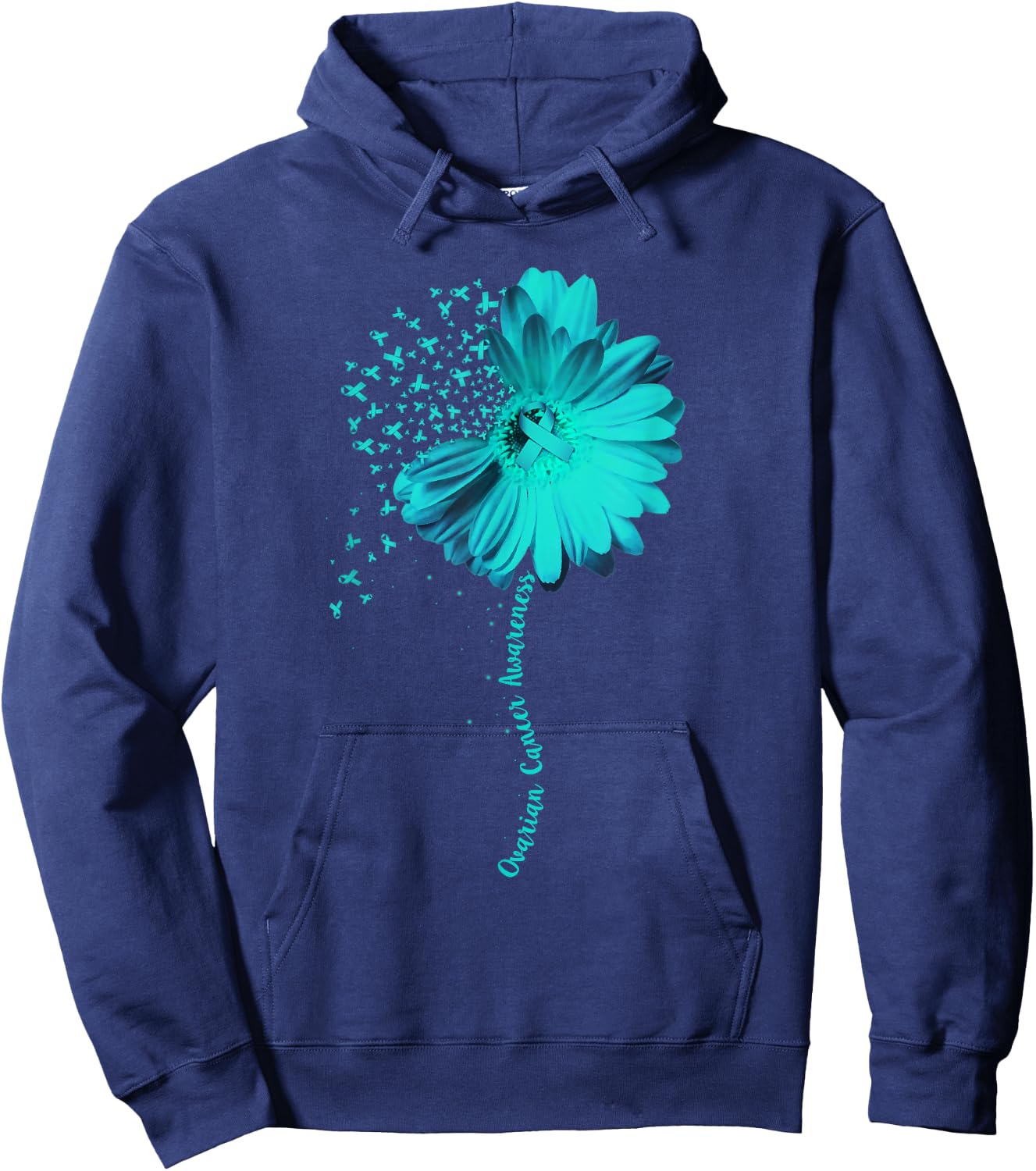 Ovarian Cancer Awareness Sunflower Ribbon Gift Hoodie - Hoodie | Navy