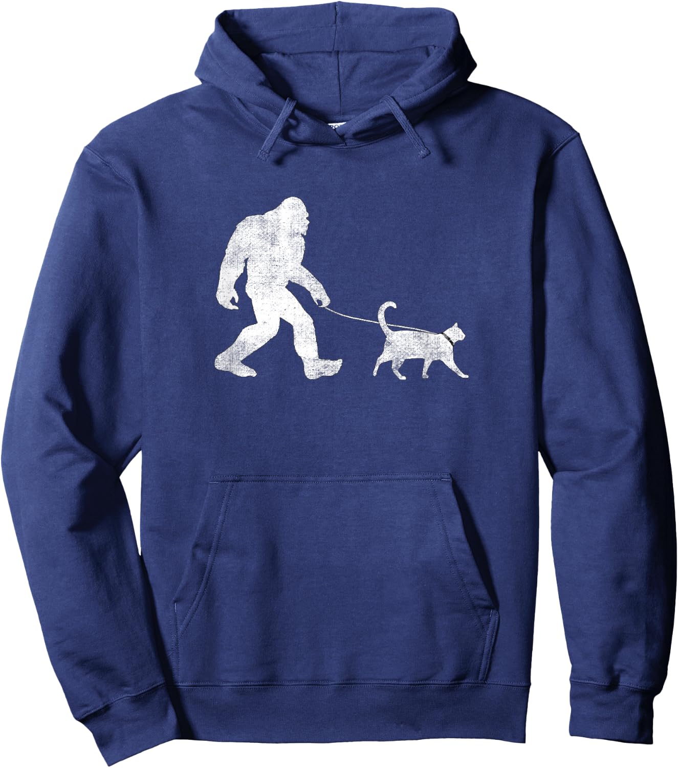 Funny Bigfoot Walking a Cat Sasquatch Yeti Cat Hoodie - Hoodie | Navy