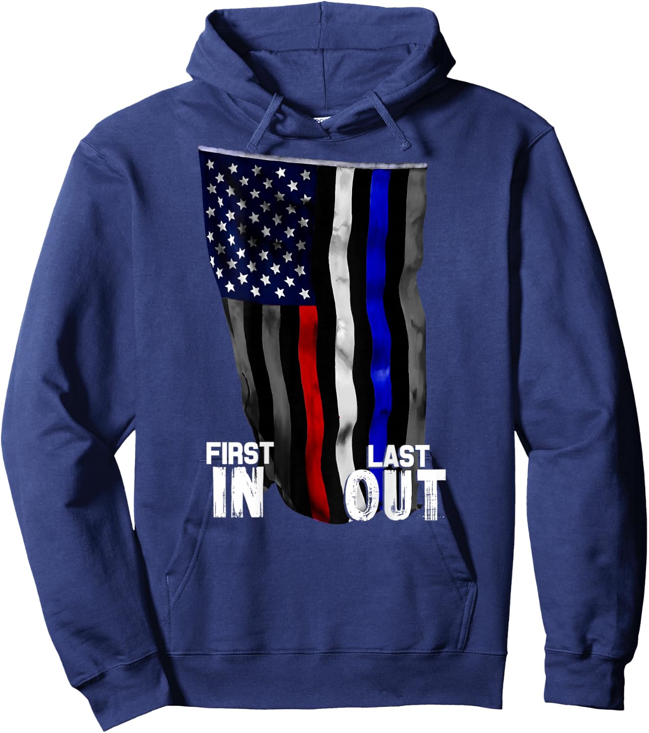 Police Fire EMS First Responder American Flag Hoodie - Hoodie | Navy