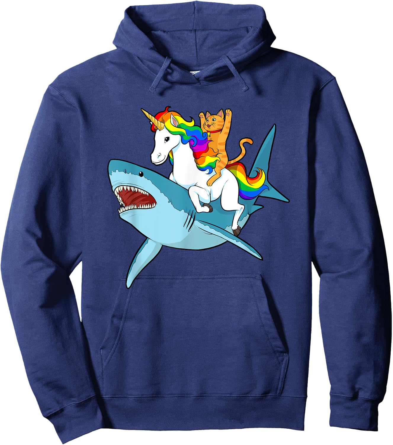 Cat Riding Unicorn Riding Shark Design Hoodie - Hoodie | Navy