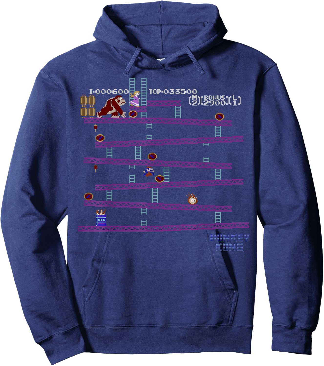 Nintendo Donkey Kong 8-Bit Side Scroll Graphic Hoodie - Hoodie | Navy