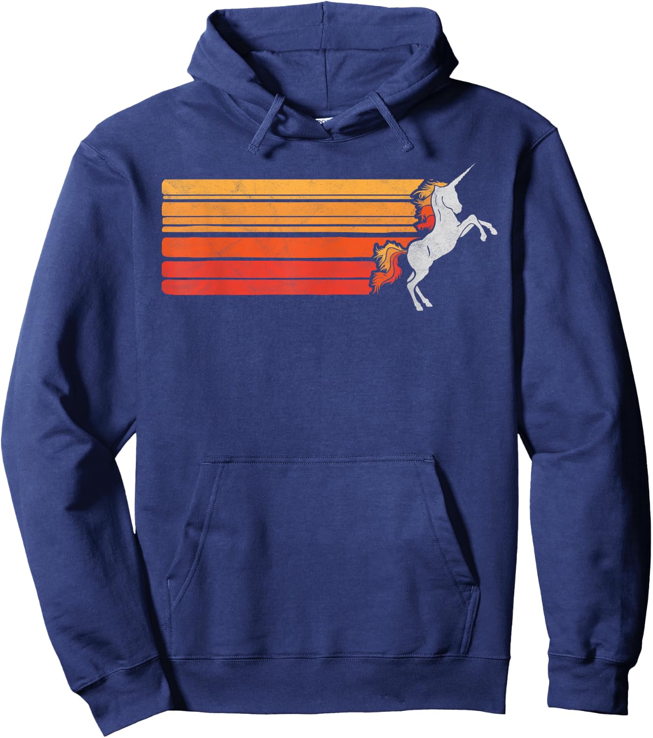 Retro Unicorn & Sun Rainbow Hair 80's Graphic Hoodie - Hoodie | Navy