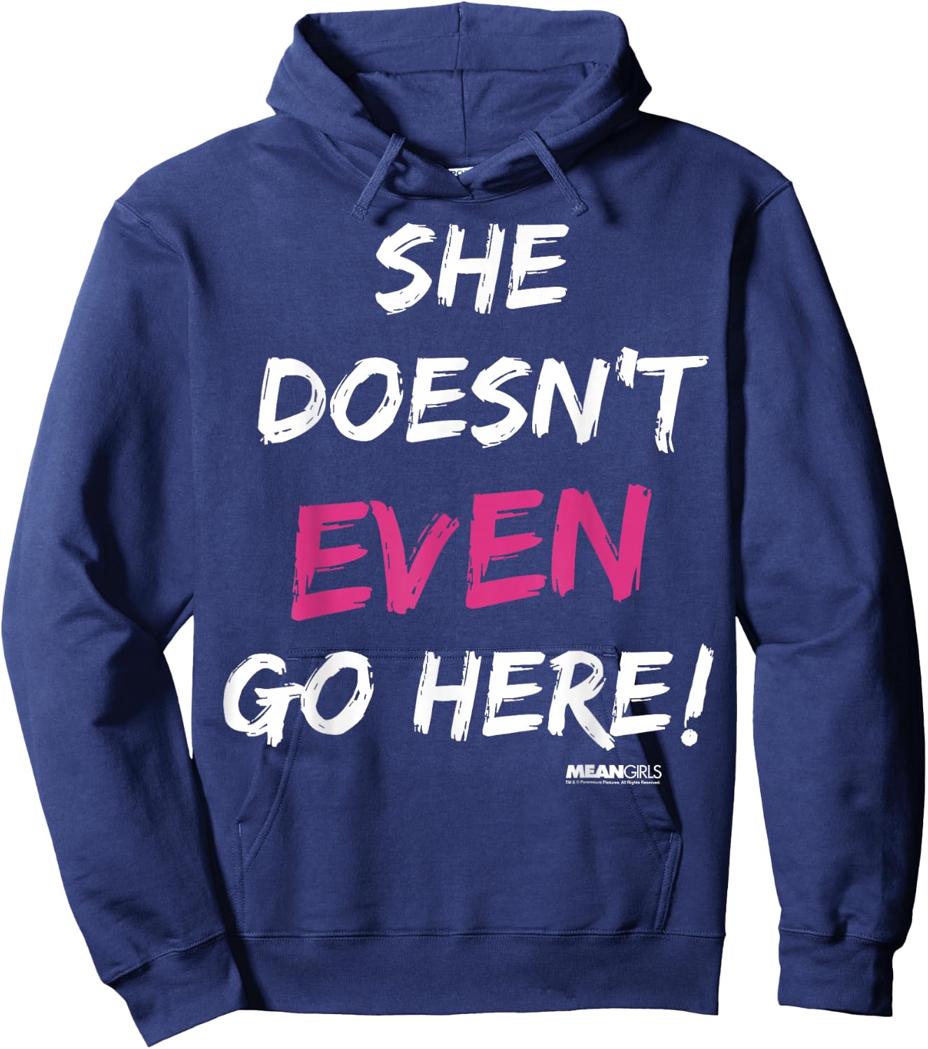 Mean Girls She Doesn't Even Go Here Pink Accent Hoodie - Hoodie | Navy