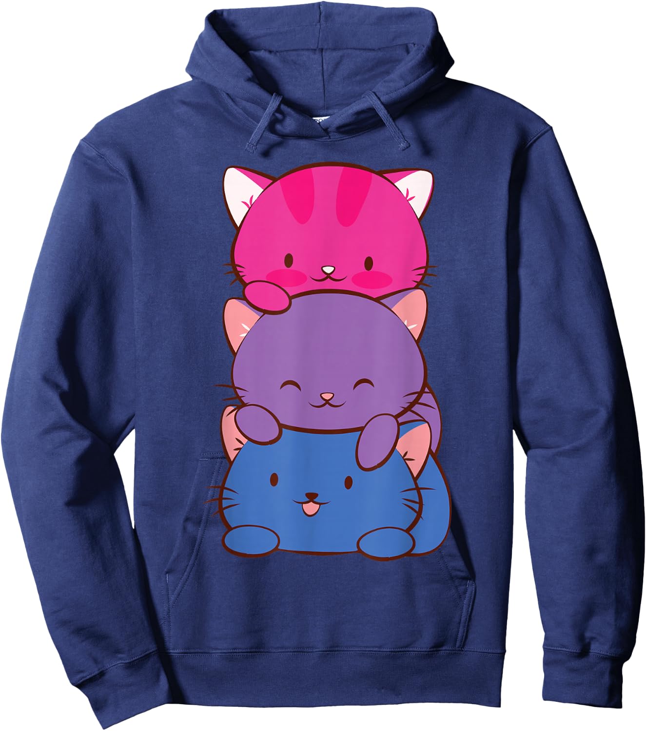 Bisexual Pride Kawaii Kitty Cat Stack Anime Hoodie - Hoodie | Navy