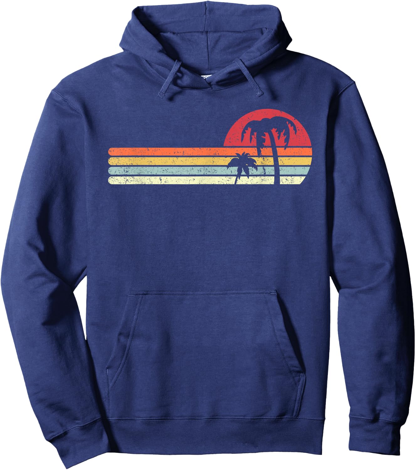 Palm Tree Shirt. Retro Style Tropical Beach Hoodie - Hoodie | Navy