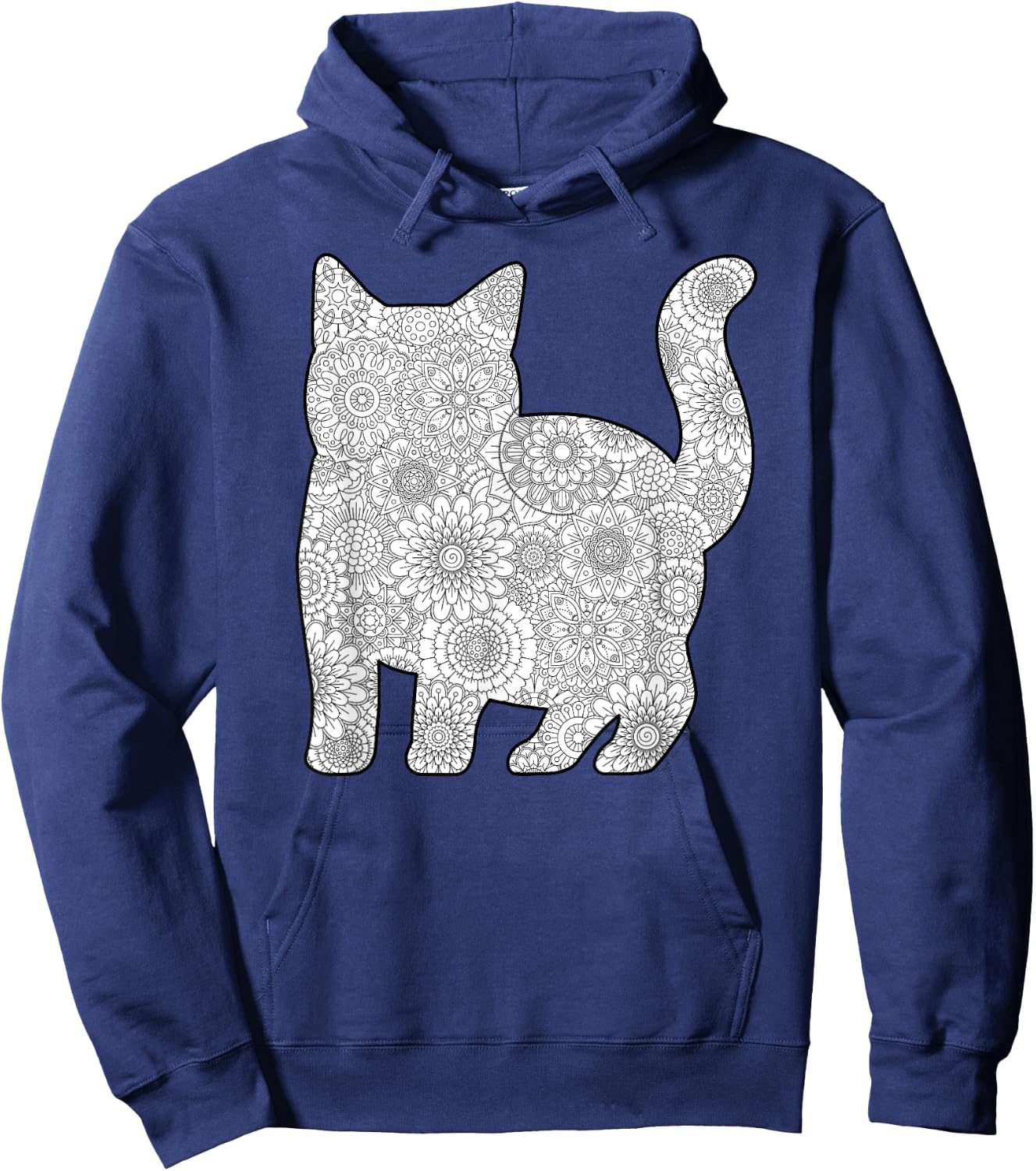 Adult Coloring Book - CAT Mandala Flowers Hoodie - Hoodie | Navy