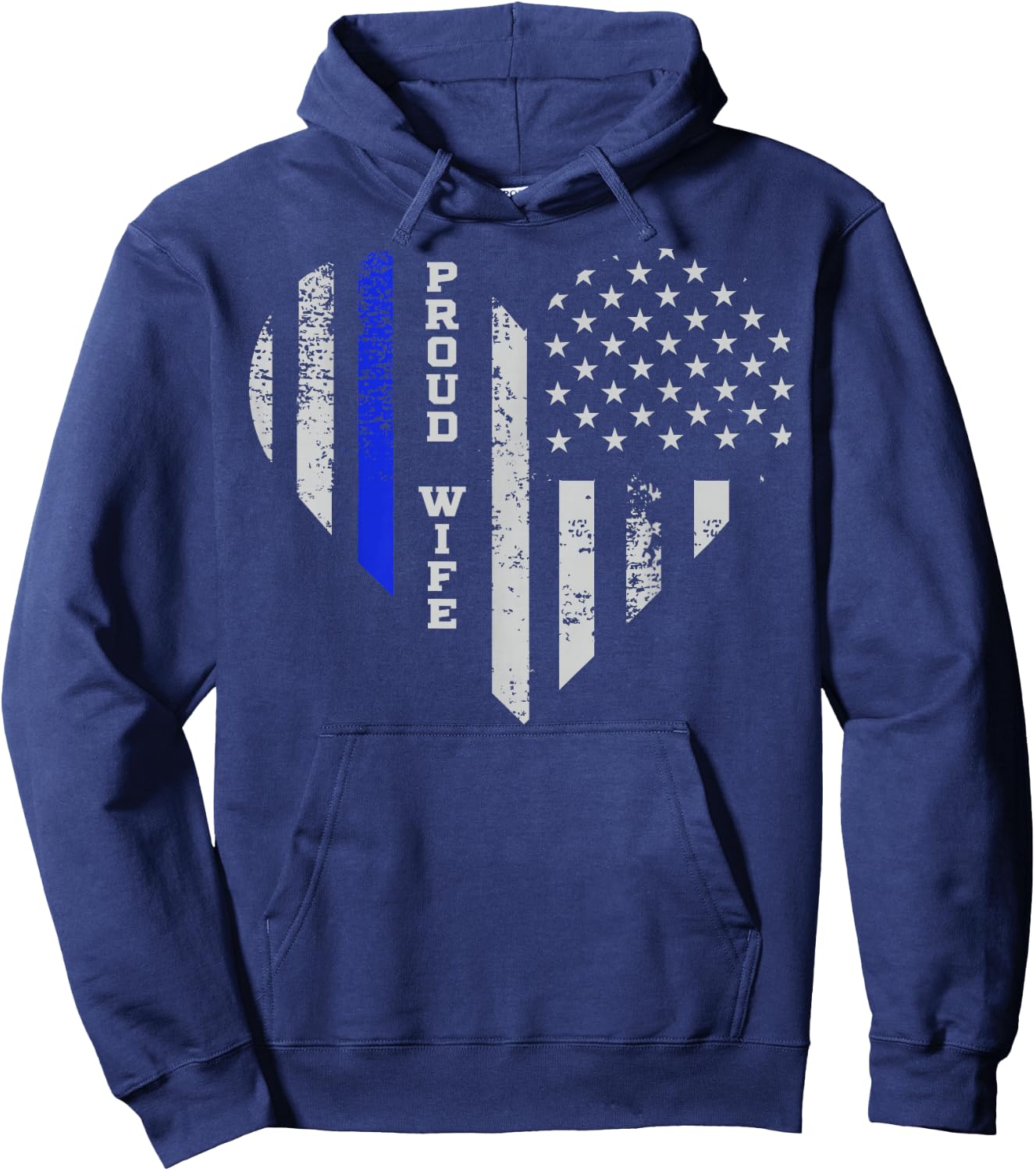 Thin Blue Line Heart Wife of Police Proud USA Hoodie - Hoodie | Navy