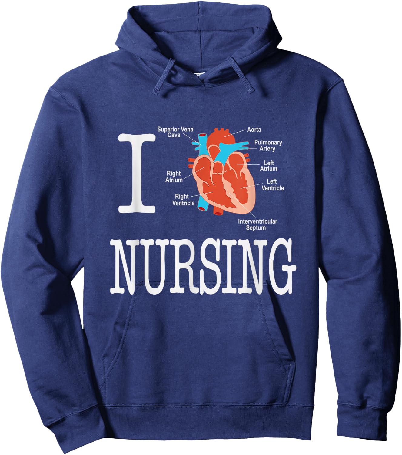 I Love Nursing Heart Anatomy Medical Hoodie - Hoodie | Navy