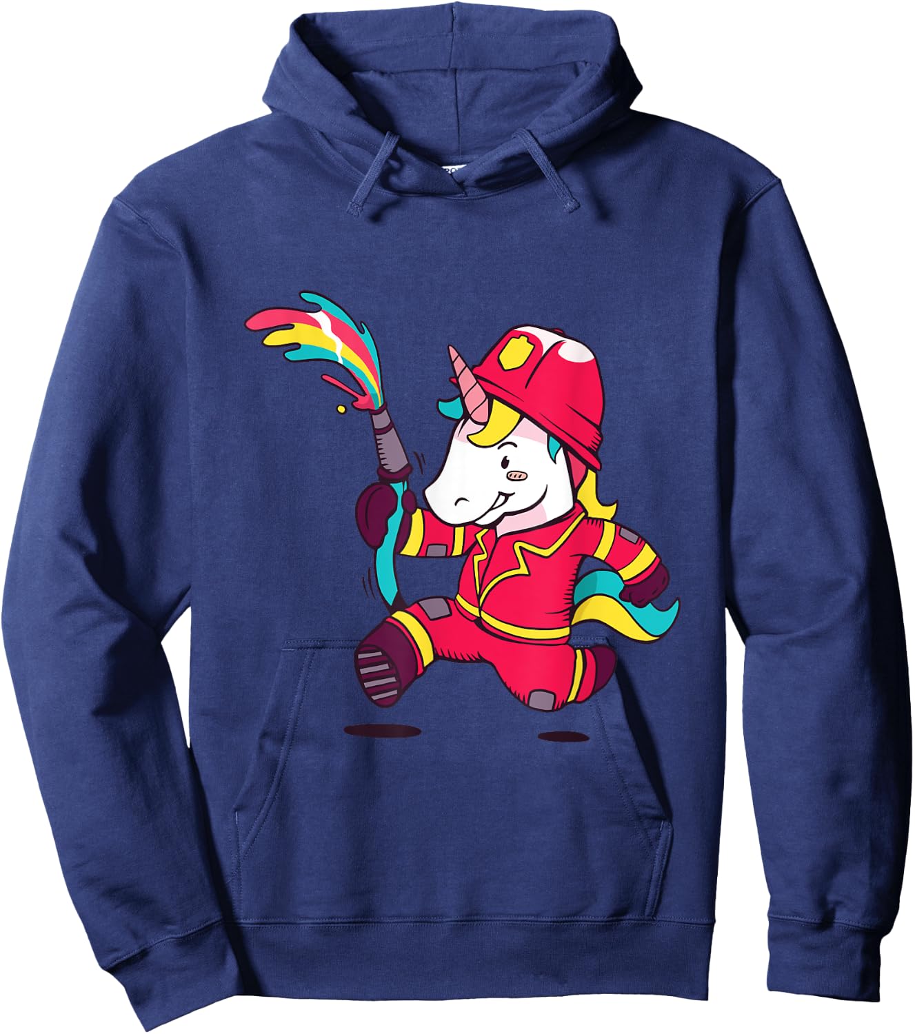 Cute Unicorn Fireman Cartoon Rainbow Unicorn Hoodie - Hoodie | Navy