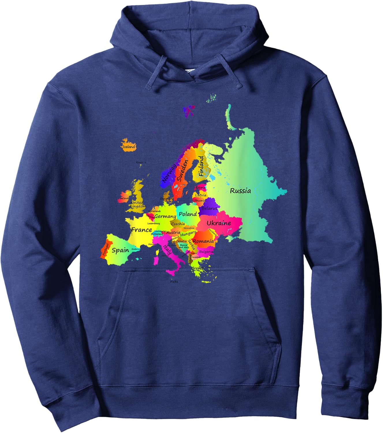 Europe map with boundaries and countries names Hoodie - Hoodie | Navy